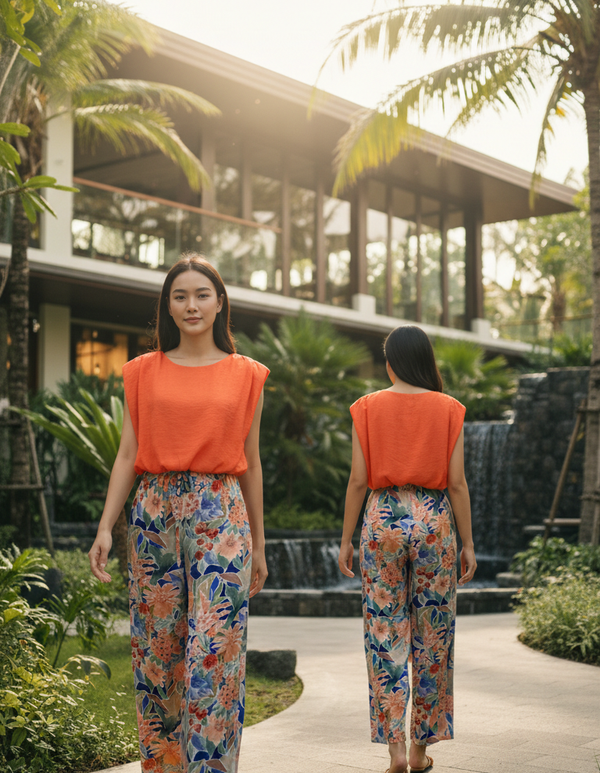 TOP 6657B Wide Neck Short Sleeves Chiffon Blouse with Elastic Hem