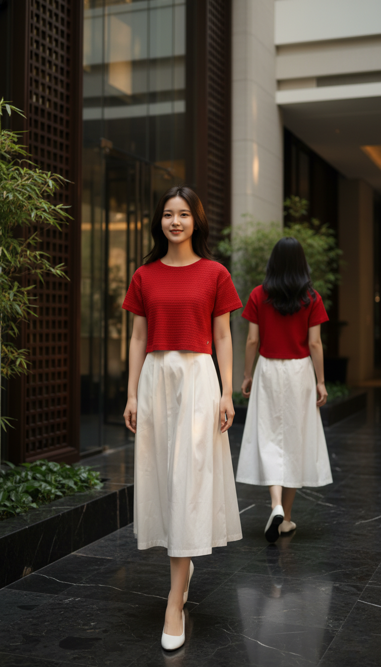 CROP 6616B Round Neck Crop Top 3D knitted Short Sleeves
