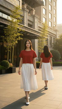 CROP 6616B Round Neck Crop Top 3D knitted Short Sleeves