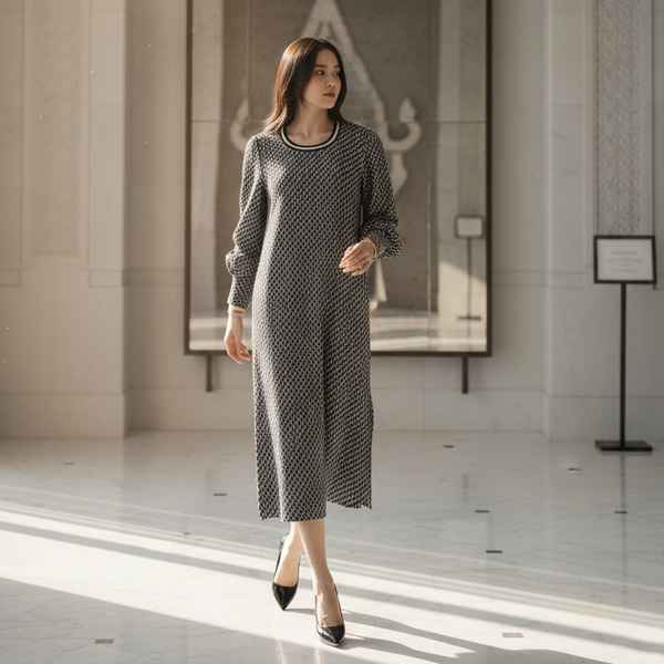 6467D - Round Deep Neck L/S Shift Dress