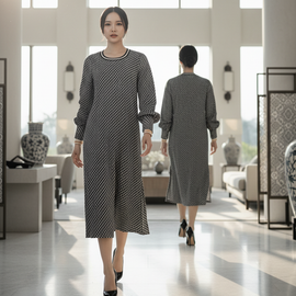 6467D - Round Deep Neck L/S Shift Dress