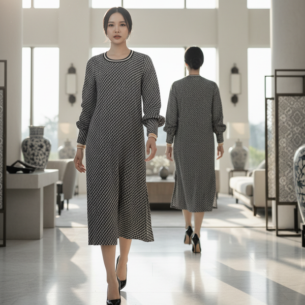 6467D - Round Deep Neck L/S Shift Dress