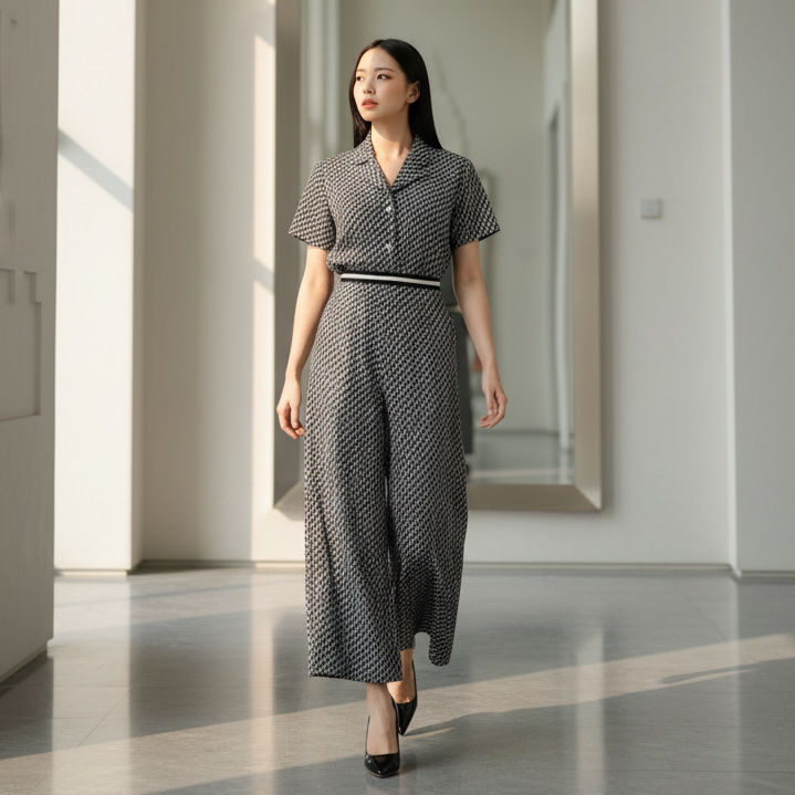 6469P - Straight-Leg Pants with Graphic printing fabric