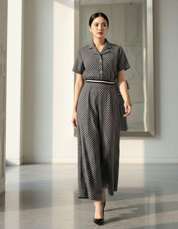 6469P - Straight-Leg Pants with Graphic printing fabric