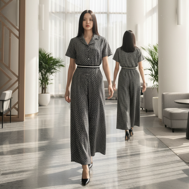 6469P - Straight-Leg Pants with Graphic printing fabric