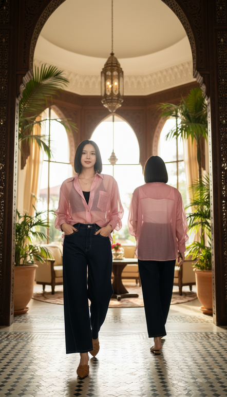 TOP 6656B Chiffon Blouses Shirt Long Sleeves Cruve Hem