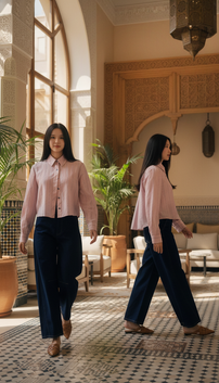 TOP 6734B Striped Crop Shirt Long Sleeves