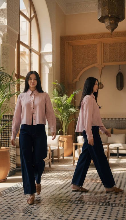 TOP 6734B Striped Crop Shirt Long Sleeves