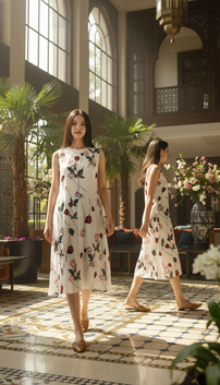 DRESS 6782D Sleevesless Round-Neck Rose Dress