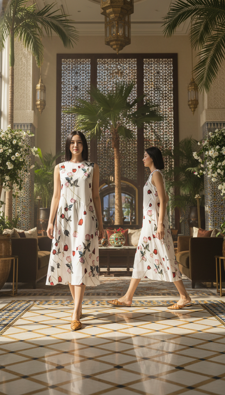 DRESS 6782D Sleevesless Round-Neck Rose Dress