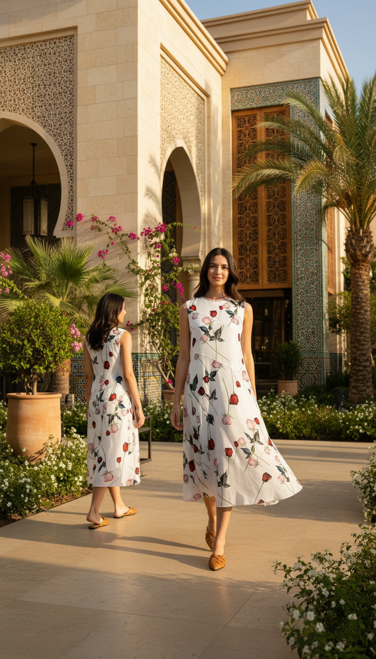 DRESS 6782D Sleevesless Round-Neck Rose Dress