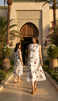 DRESS 6782D Sleevesless Round-Neck Rose Dress