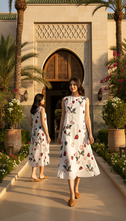 DRESS 6782D Sleevesless Round-Neck Rose Dress