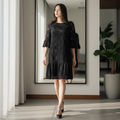 6601D - Round Neck Lace Dress with 3/4 bell sleeves