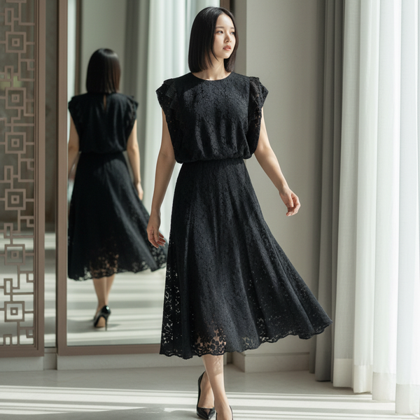 6600K - Flower Lace Long skirt with full lining