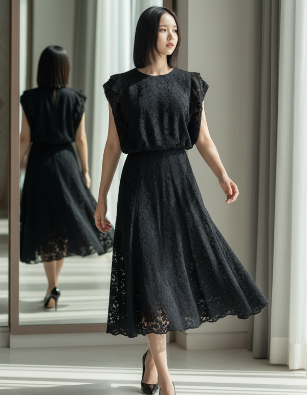 6600K - Flower Lace Long skirt with full lining