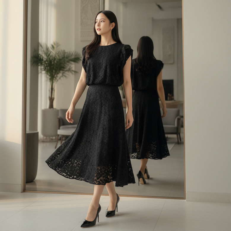 6600K - Flower Lace Long skirt with full lining