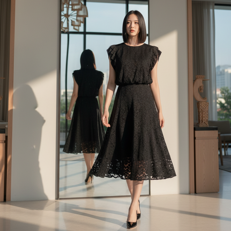 6600K - Flower Lace Long skirt with full lining