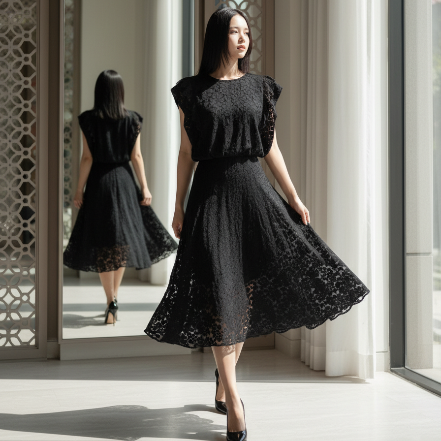 6600K - Flower Lace Long skirt with full lining