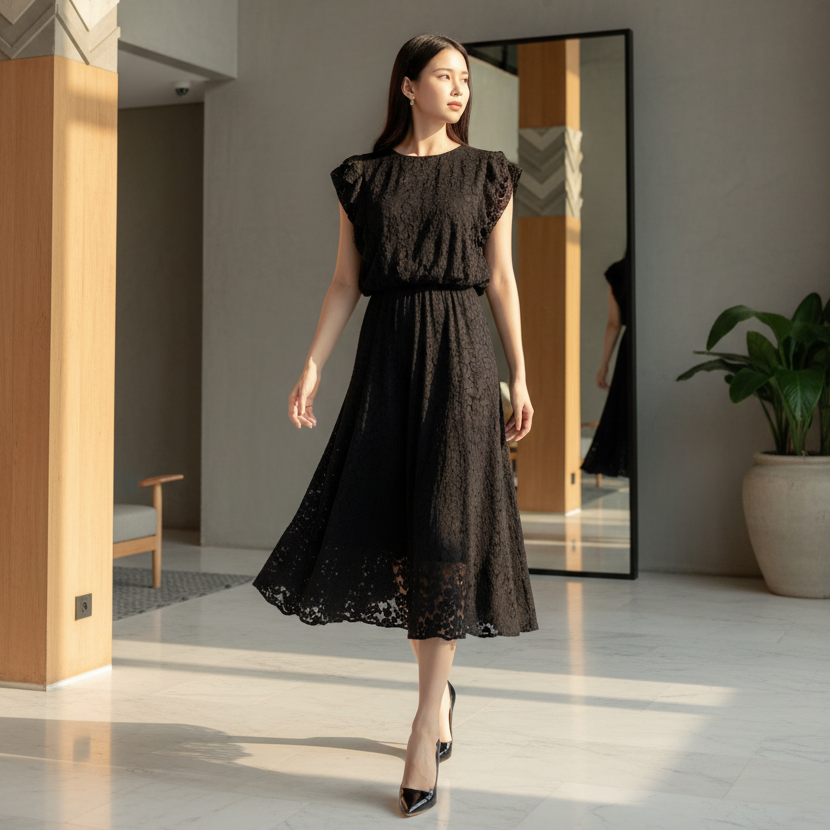 6600K - Flower Lace Long skirt with full lining