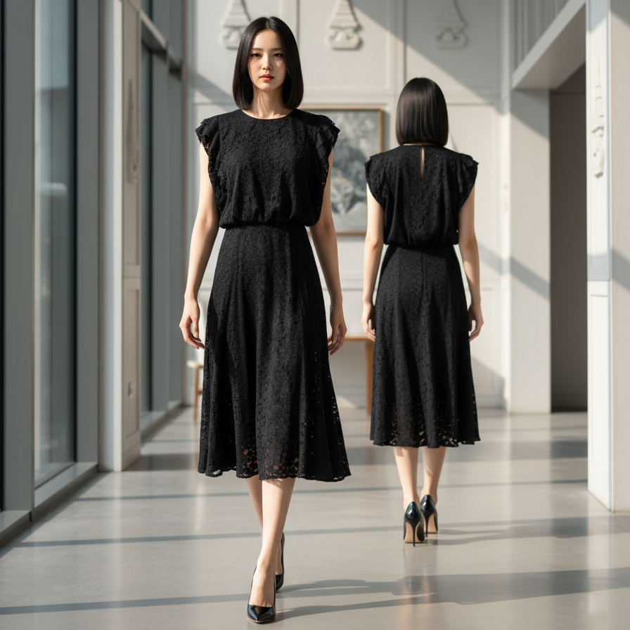 6600K - Flower Lace Long skirt with full lining