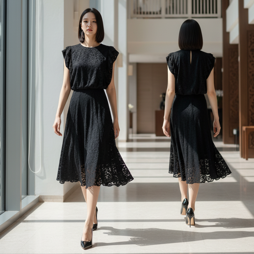 6600K - Flower Lace Long skirt with full lining