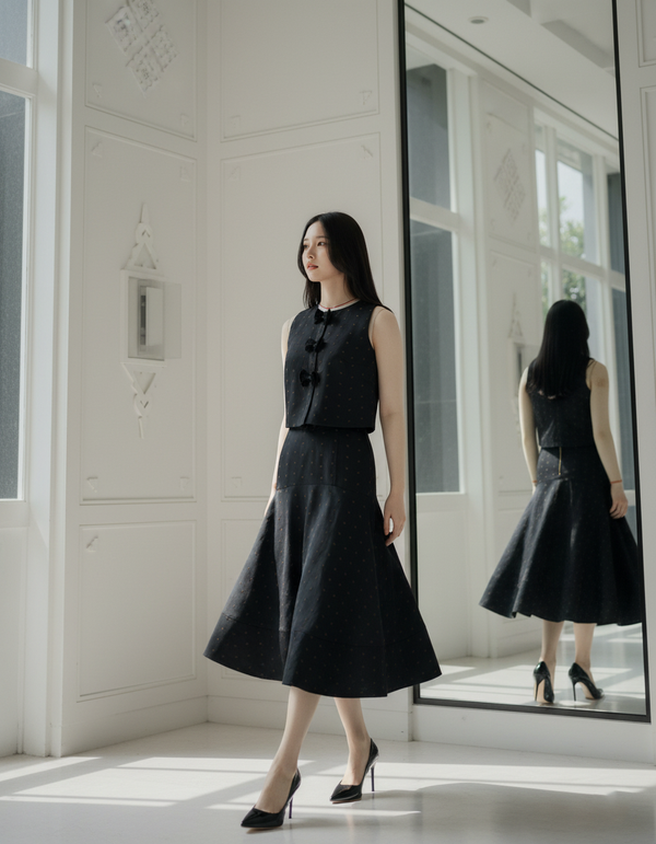 6592K High-waisted A-Line Skirt with Little Bow Graphic