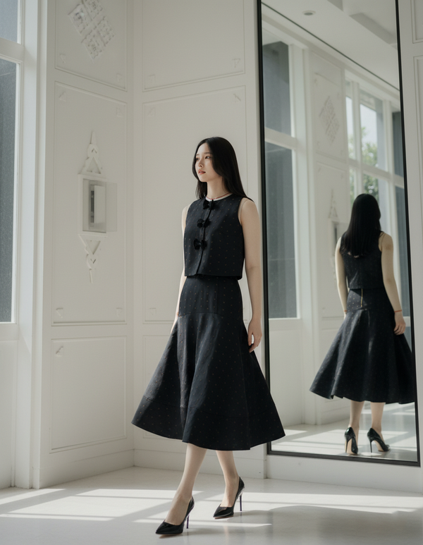 6592K High-waisted A-Line Skirt with Little Bow Graphic