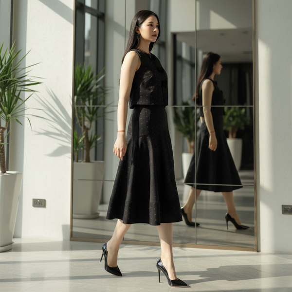 6592K High-waisted A-Line Skirt with Little Bow Graphic