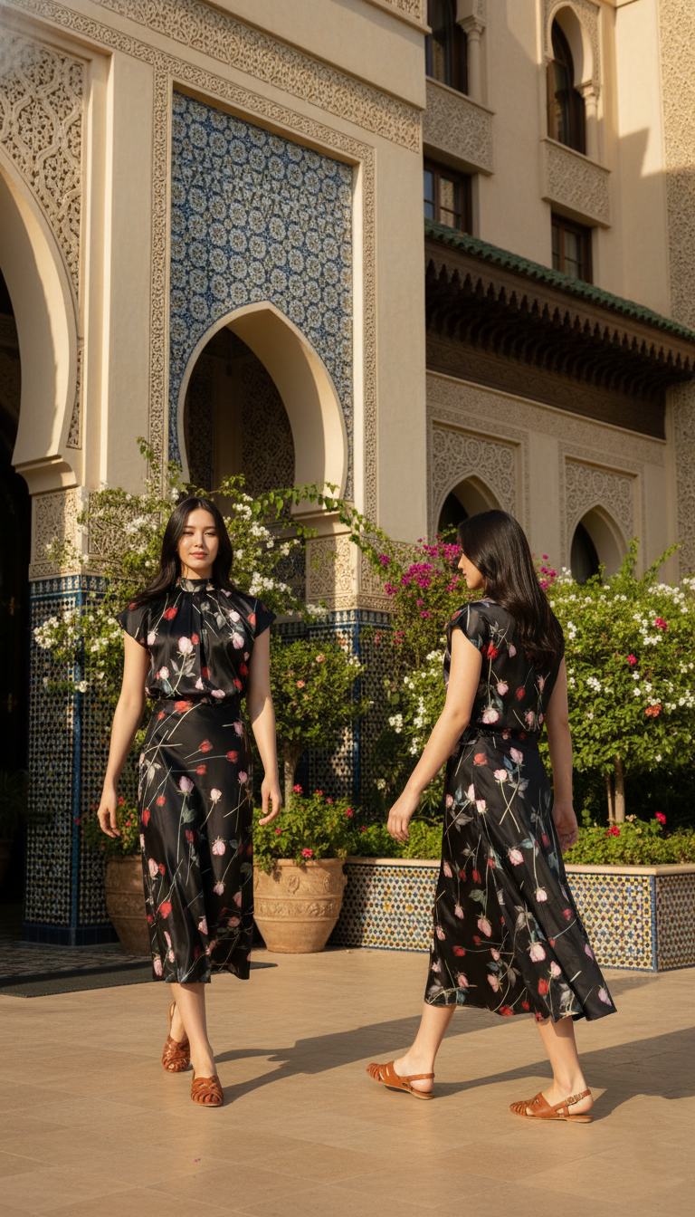 SKIRT 6786K Long Satin Skirt with Rose printing