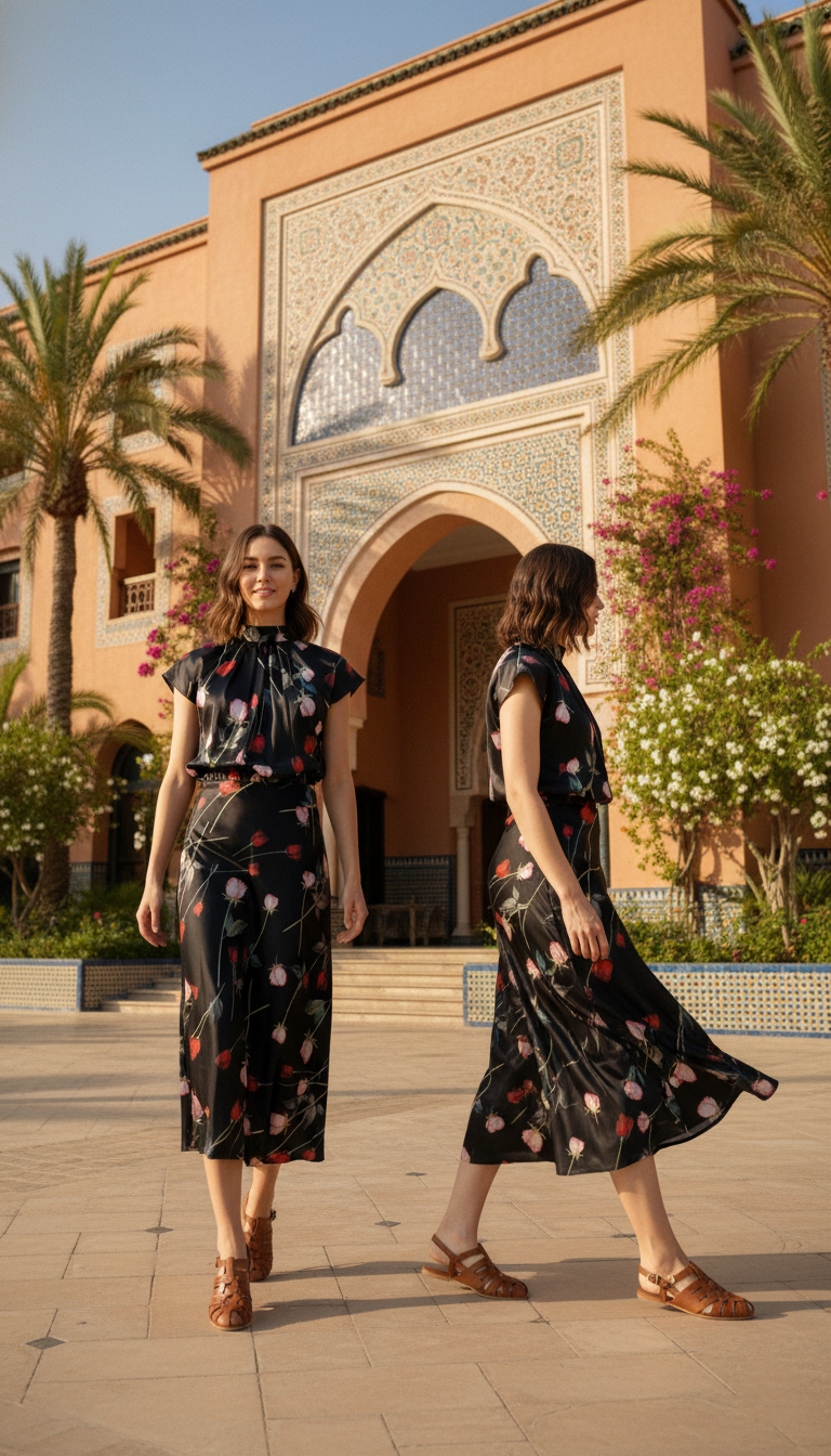 SKIRT 6786K Long Satin Skirt with Rose printing