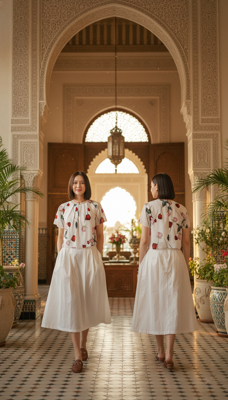 CROP 6783B Chiffon Wide Neck Crop Short Sleeves in Rose flower