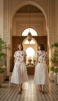 CROP 6783B Chiffon Wide Neck Crop Short Sleeves in Rose flower