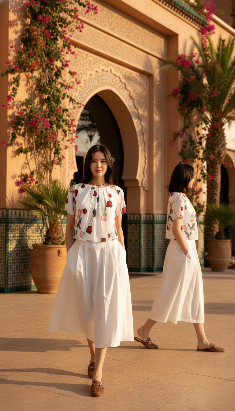 CROP 6783B Chiffon Wide Neck Crop Short Sleeves in Rose flower
