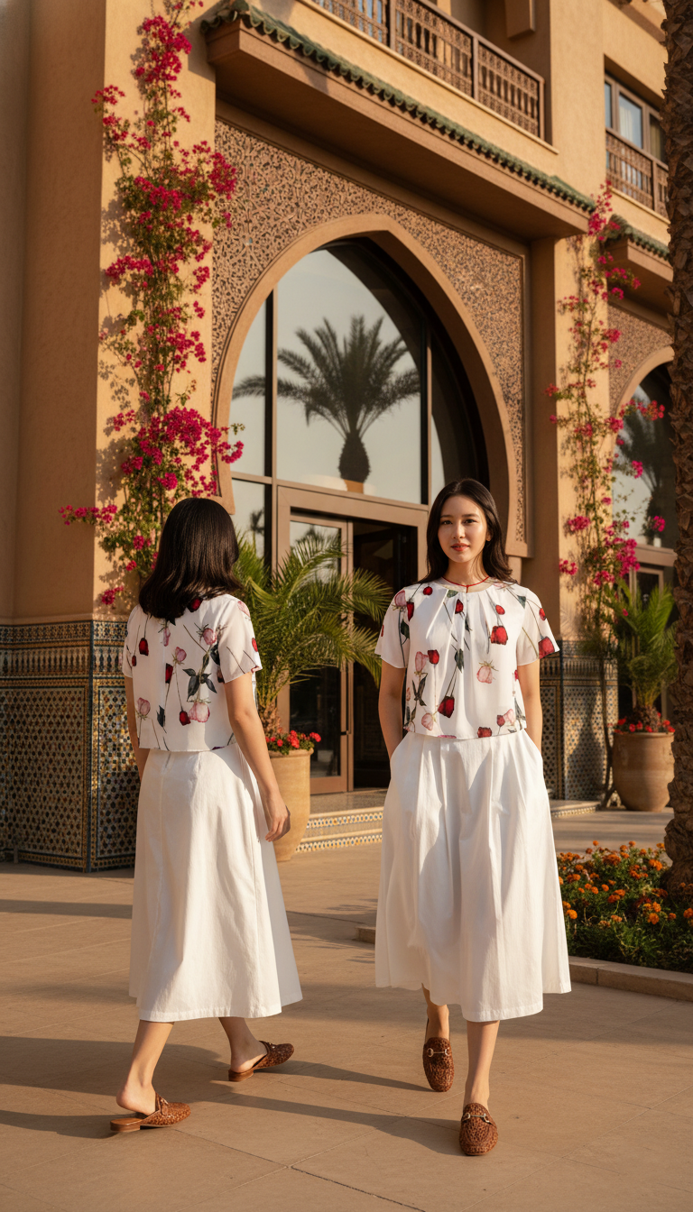 CROP 6783B Chiffon Wide Neck Crop Short Sleeves in Rose flower