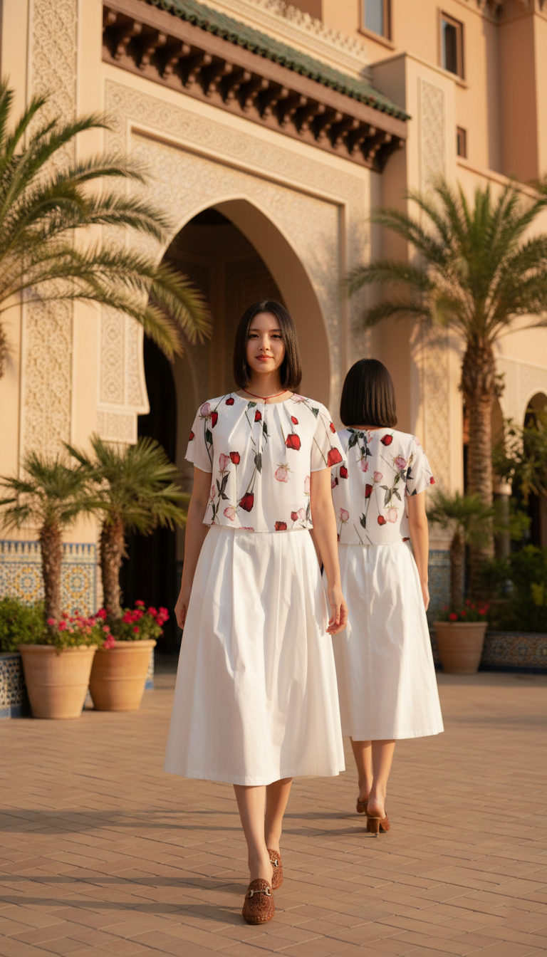 CROP 6783B Chiffon Wide Neck Crop Short Sleeves in Rose flower