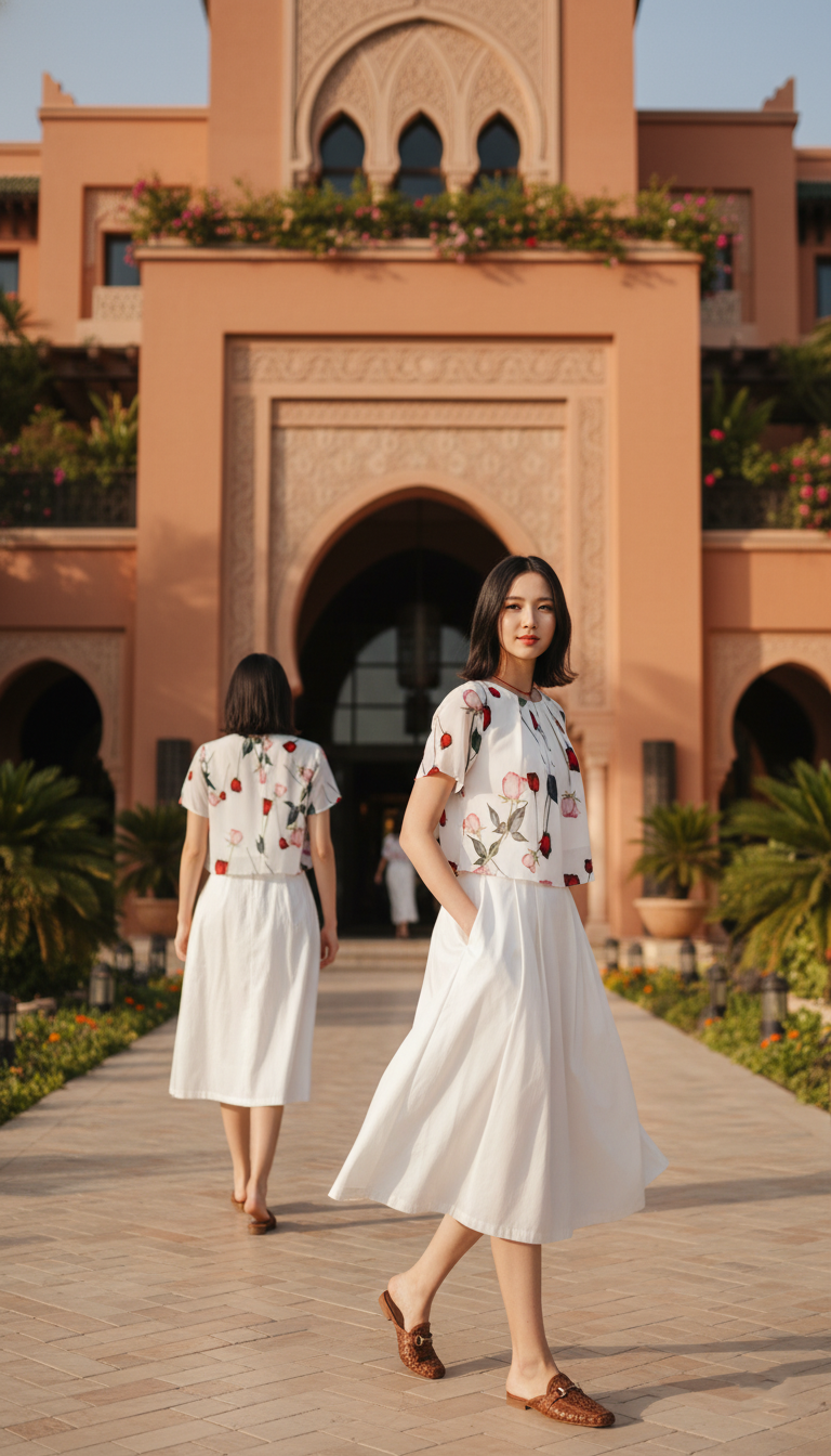 CROP 6783B Chiffon Wide Neck Crop Short Sleeves in Rose flower