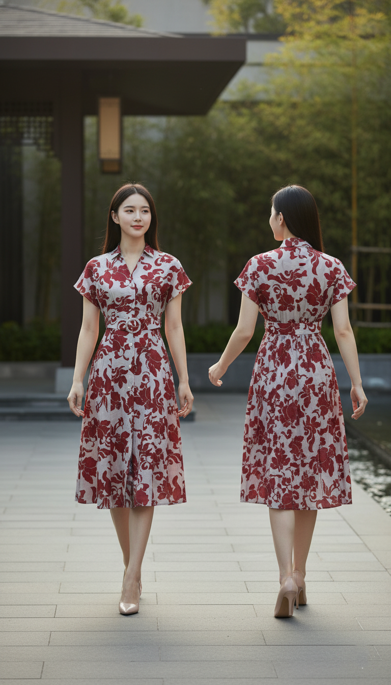 DRESS 6611D - CNY Blossoms Shirt Dress Butterfly sleeves