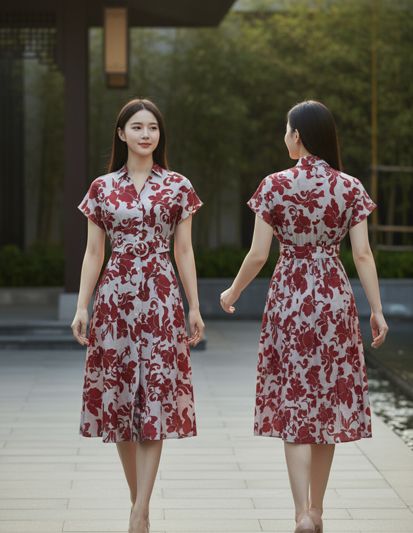 DRESS 6611D - CNY Blossoms Shirt Dress Butterfly sleeves