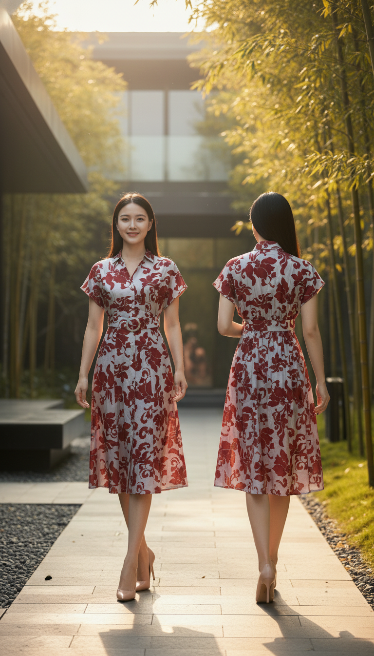 DRESS 6611D - CNY Blossoms Shirt Dress Butterfly sleeves