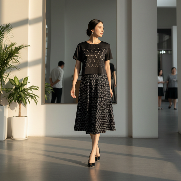 6470B - Crop top round neck with perforated graphic