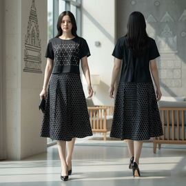 6470B - Crop top round neck with perforated graphic