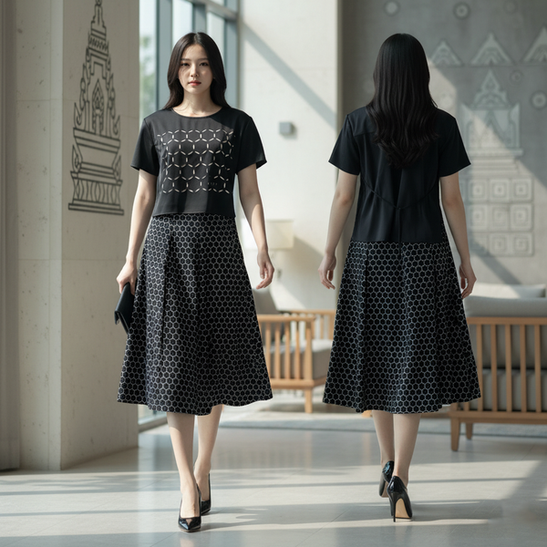 6470B - Crop top round neck with perforated graphic