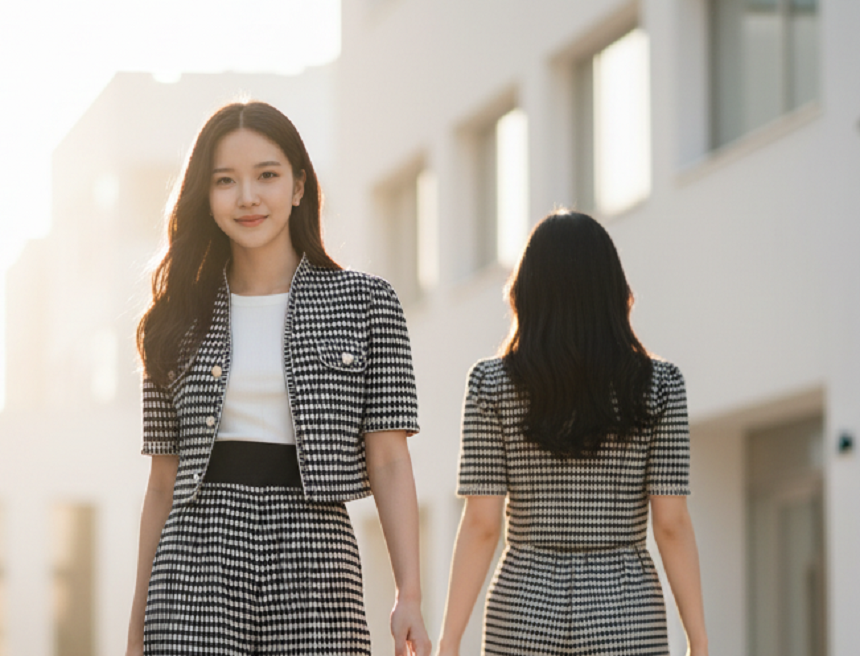 6583J - Round Neck Checkered Shirt Short Sleeves