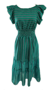 5818D - Chiffon Stripes Wide neck Smocked Empire Waist Midi Dress