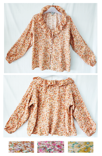 5828B - Ruffled Neck Floral Printed LS Top Shirt