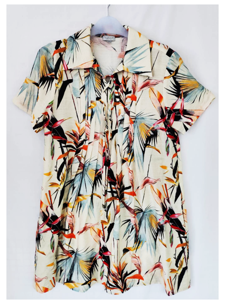 5851D - Bamboo Printed SS Shirt Pleated Dress