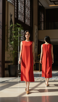 DRESS 6687D - Round Neck Twist Pleat Dress