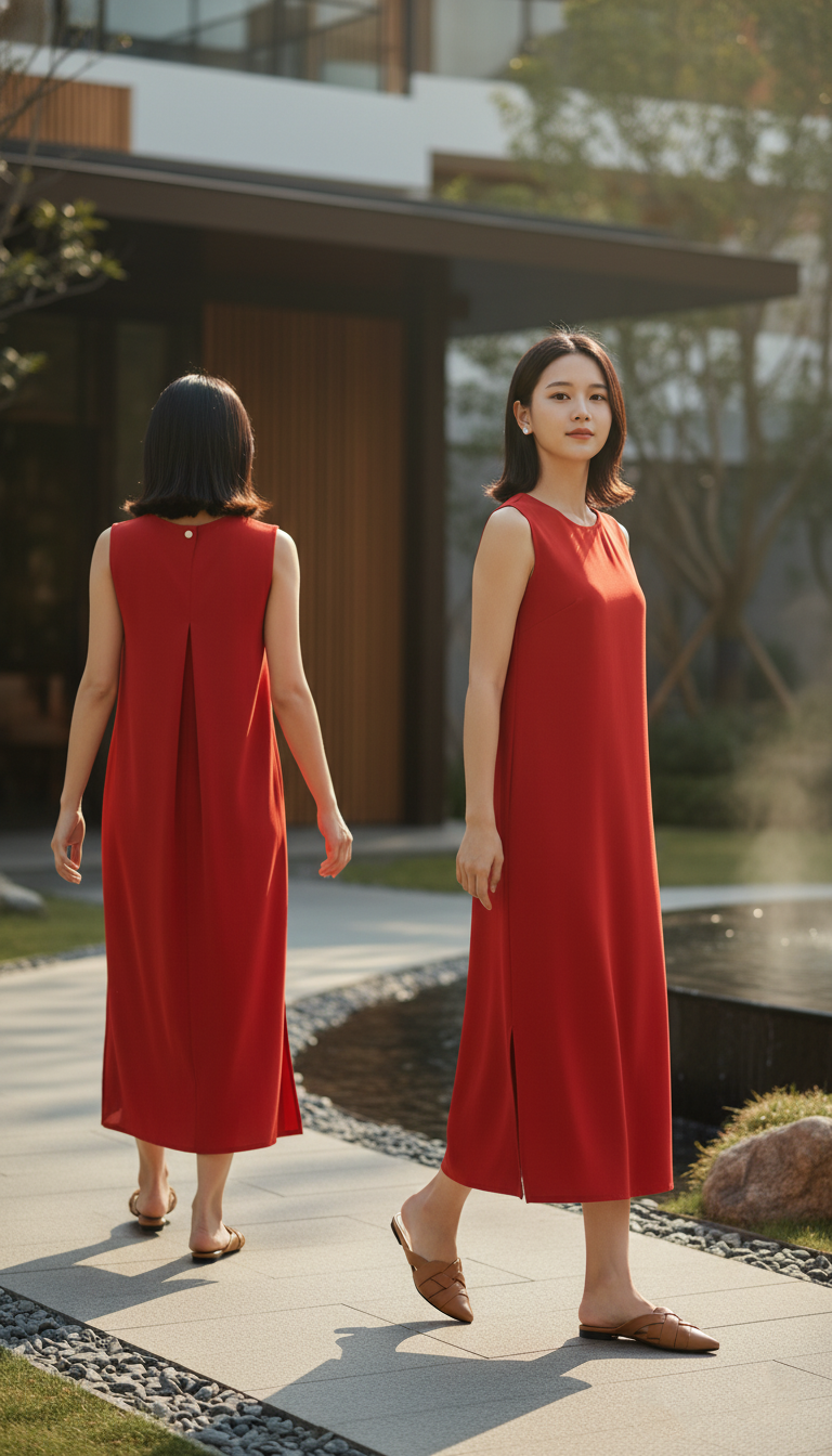 DRESS 6687D - Round Neck Twist Pleat Dress