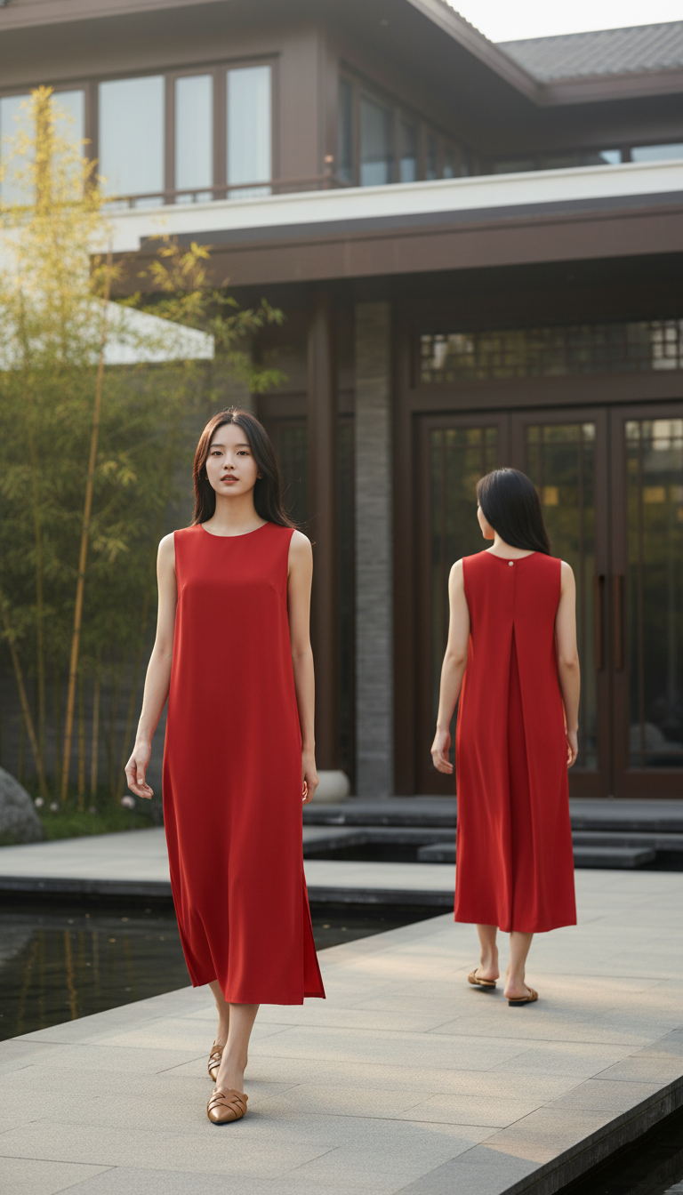 DRESS 6687D - Round Neck Twist Pleat Dress